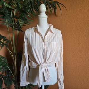 3/$25 Velvet Heart Button Down Top Striped Pink White Large